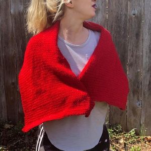 Red and sparkly hand-knitted prom/formal wrap/shawl
